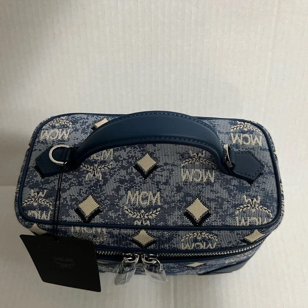 MCM Blue Logo Monogram Crossbody Vanity Case